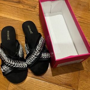 Shoe Dazzle Black and Silver Embellished Sandals